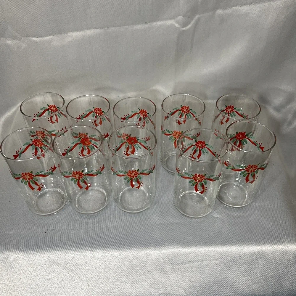 Vintage Libbey Christmas Drinking Glasses Set Of 10 EUC‎ 16 oz Original Box